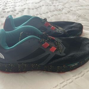 The North Face Black Teal Athletic Shoes with Red Accents